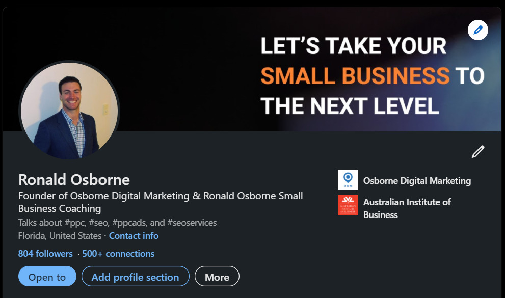 linkedin profile account for small business owner