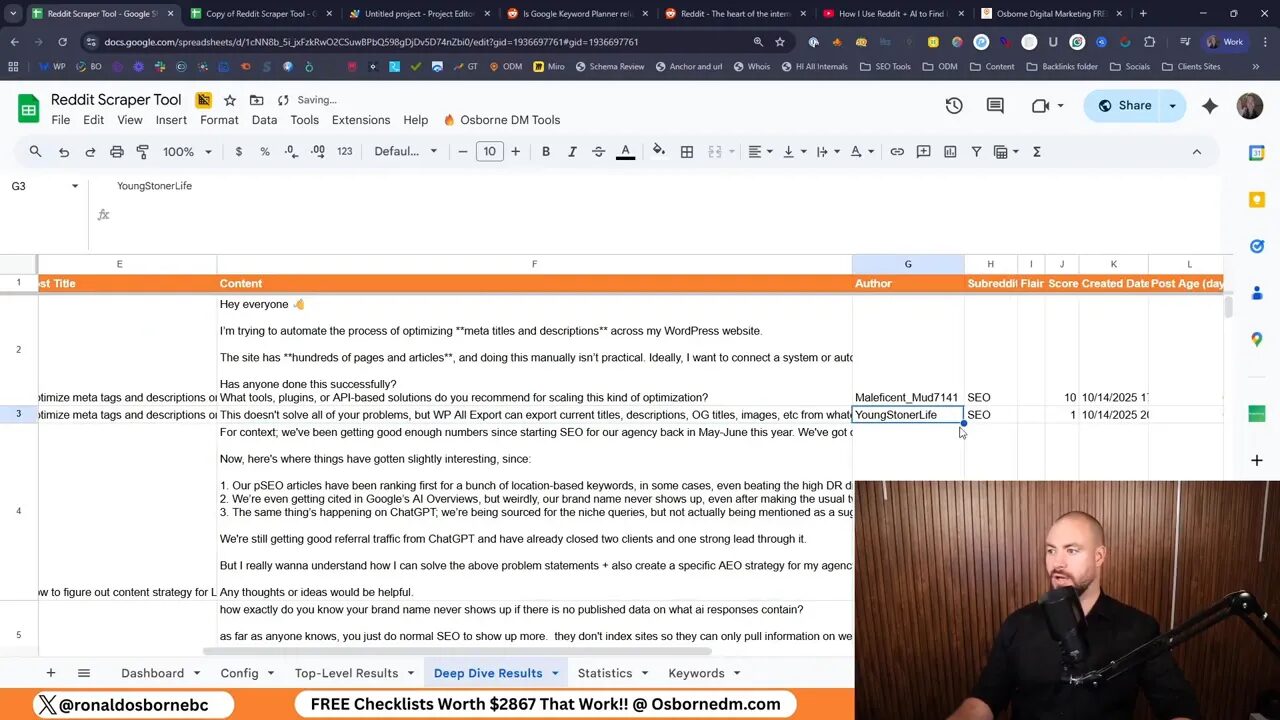 Deep dive results showing comments, authors, and scores