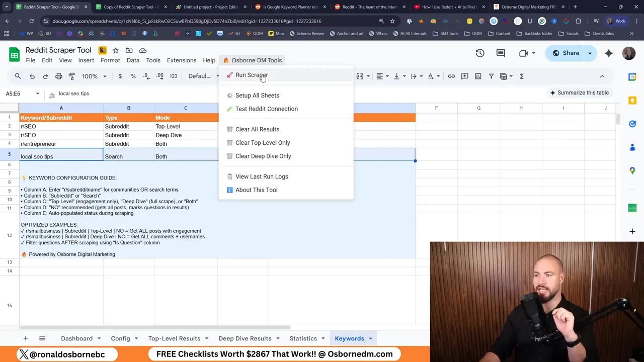 Run Scraper button in the Osborne DM Tools menu